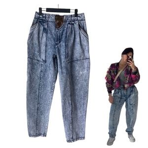 Vintage Cotler Womens High Waisted Acid Wash Denim Jeans with Leather Detail
